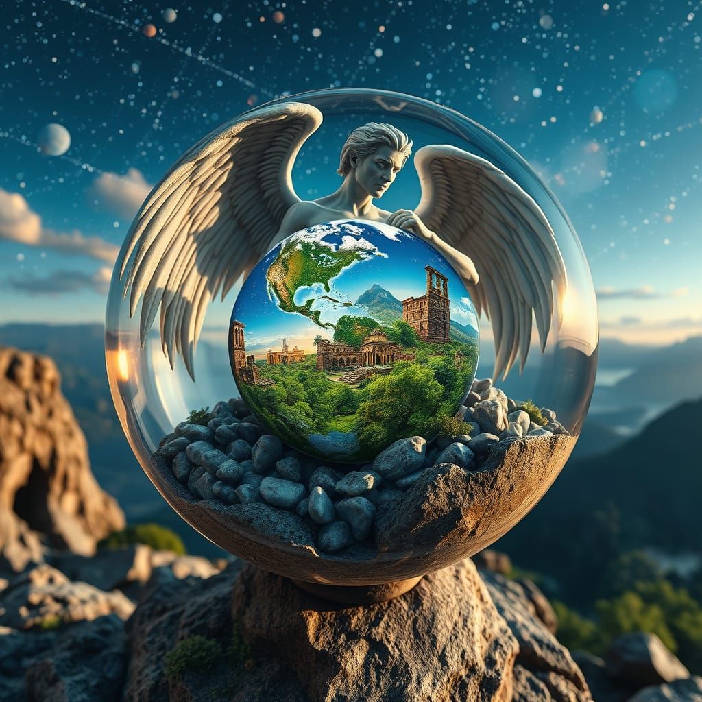 Landscape in Glass Orb Earth Art Object