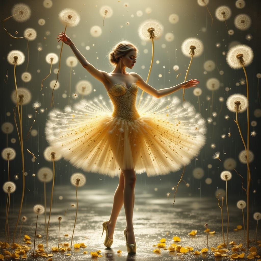 Ballerina in Dandelion Seed Tutu with Golden Light