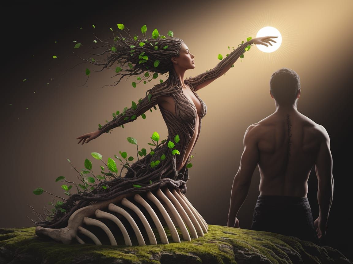 Bark and Leaves Woman Sprouts to the Sun