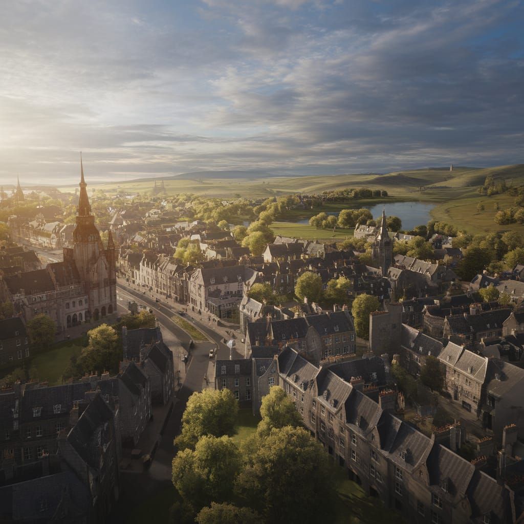 17th Century Inverness Cityscape in Vibrant Colors