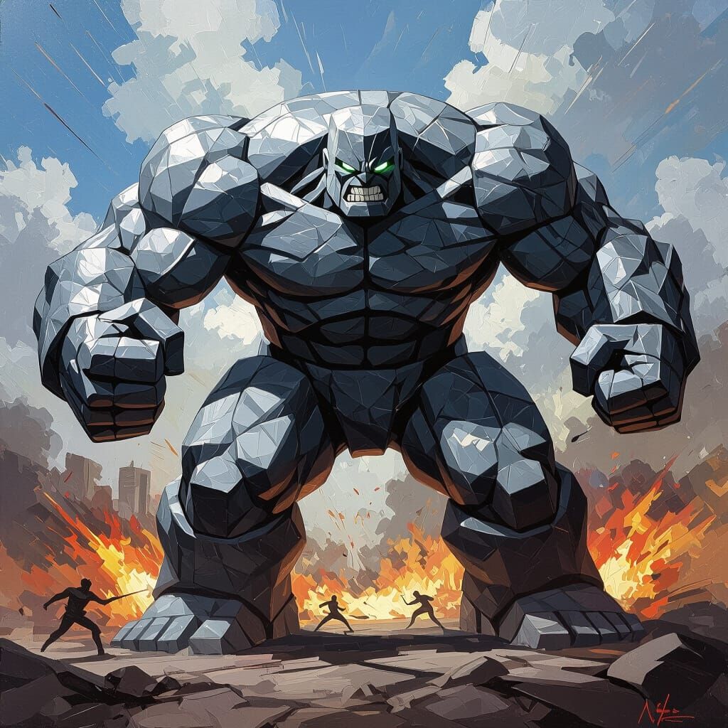 Giant Marble Golem in Epic Anime Shonen Style