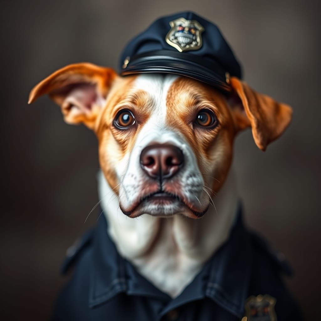 Dog in Police Costume: Close-Up Portrait
