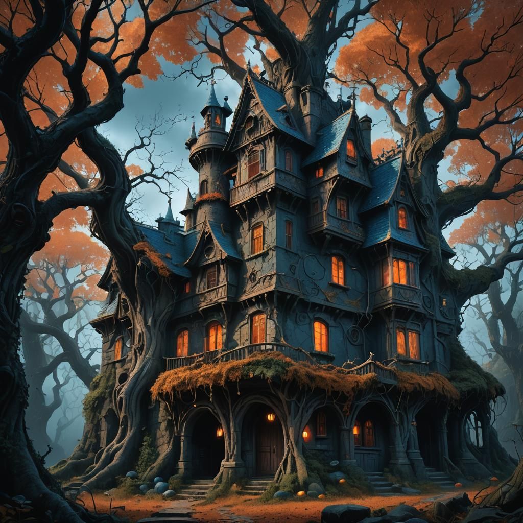 Dark Fairy Tale Haunted House in a Forest