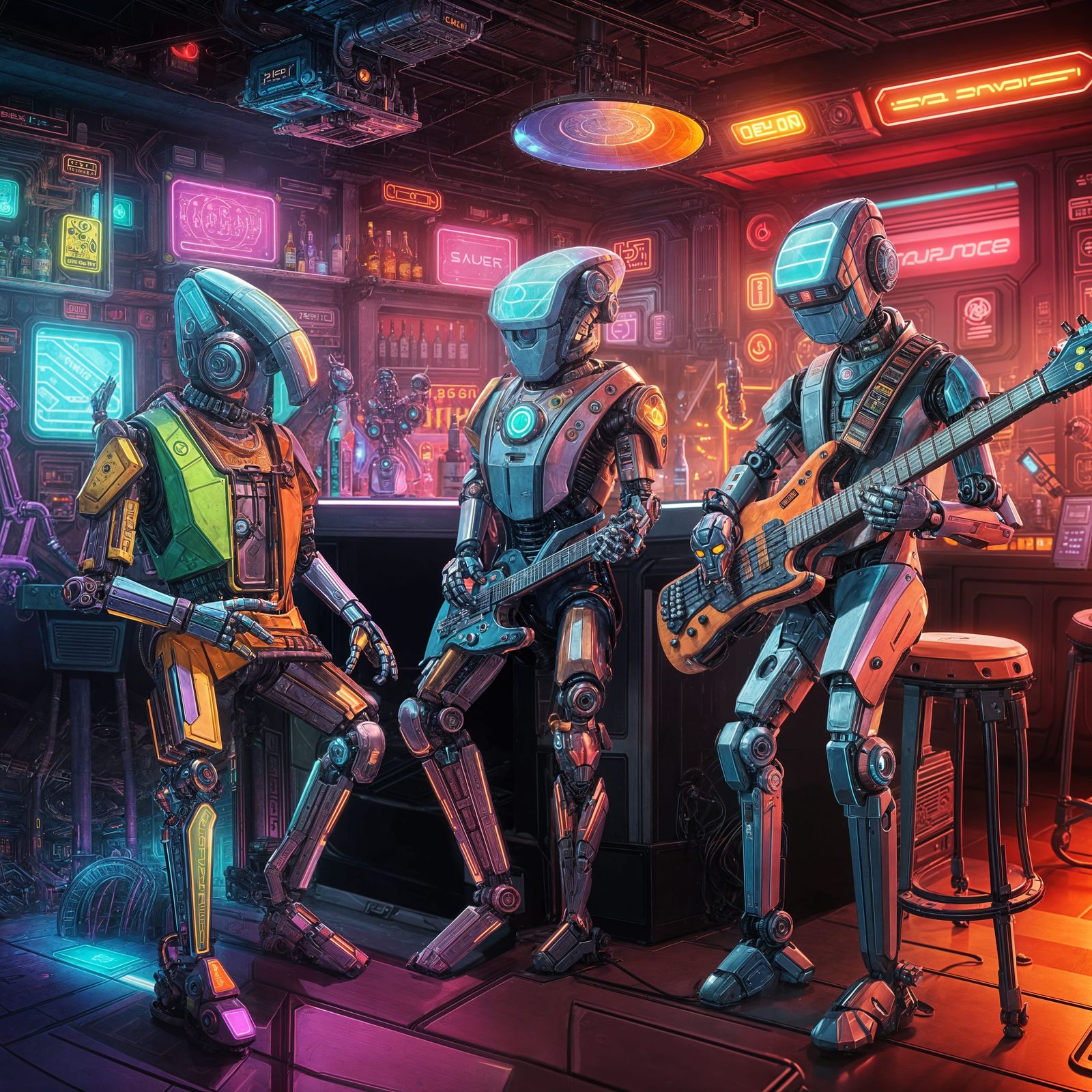 Robot Rock Band in Sci-Fi Bar