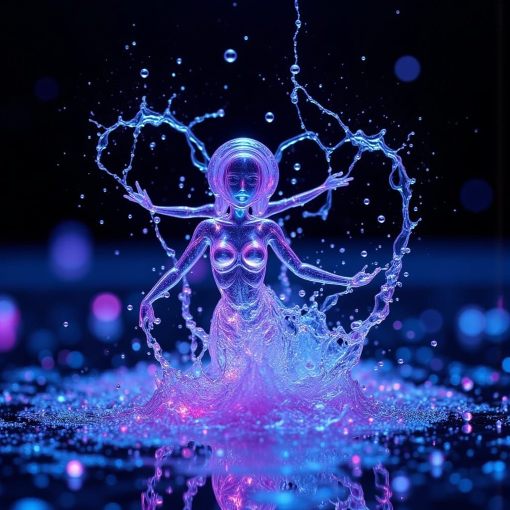 Mystical Water Fairy Emerges from Water Droplets