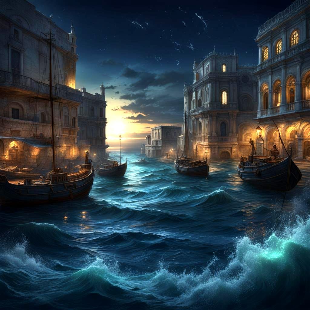 Night Sea in Bari: Detailed Matte Painting
