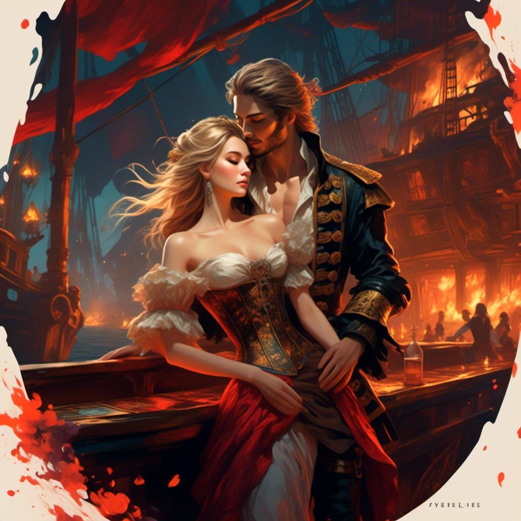 <lora:Gothic Fire:1.0> At sea on a pirate ship