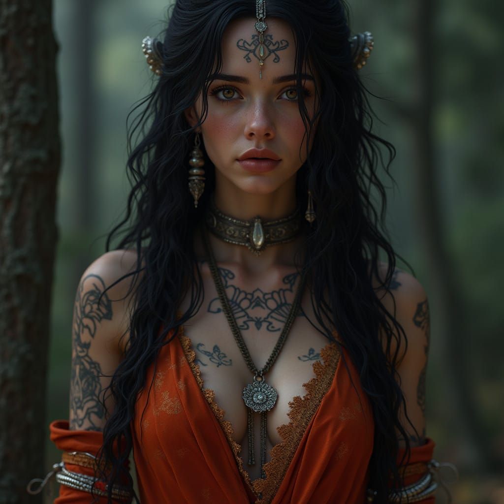 Exotic Kajira Goddess in Rich, Vibrant Attire