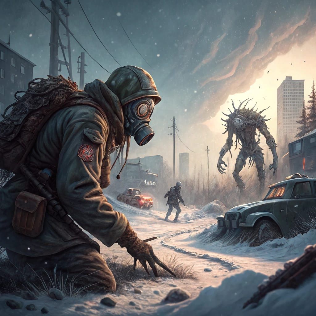 Surreal Post-Apocalyptic Battlefield in Haunting Cyberpunk N...
