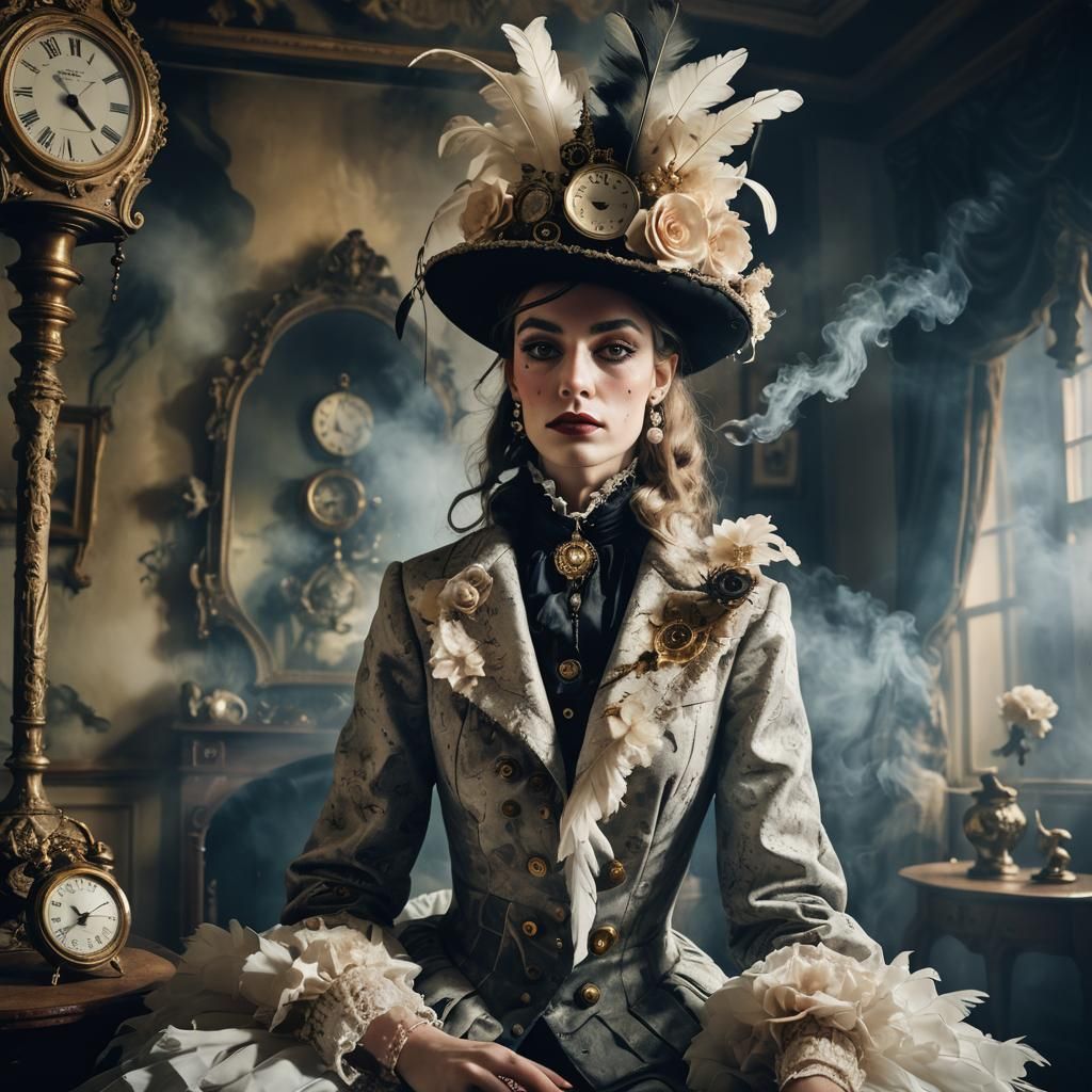 Surreal Victorian Woman Portrait in Dreamlike Setting