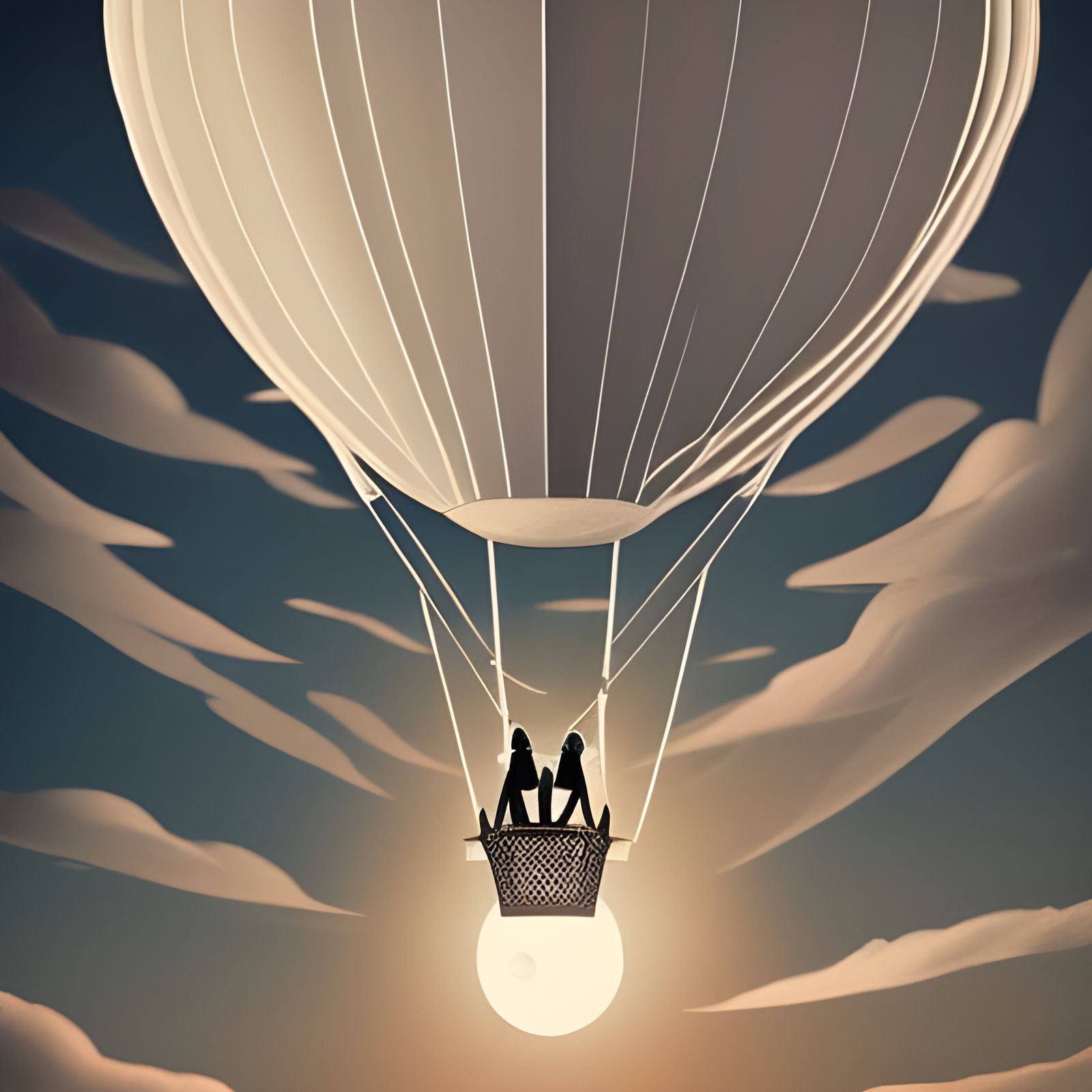 Moonlit White Hot Air Balloon in Rococo Style