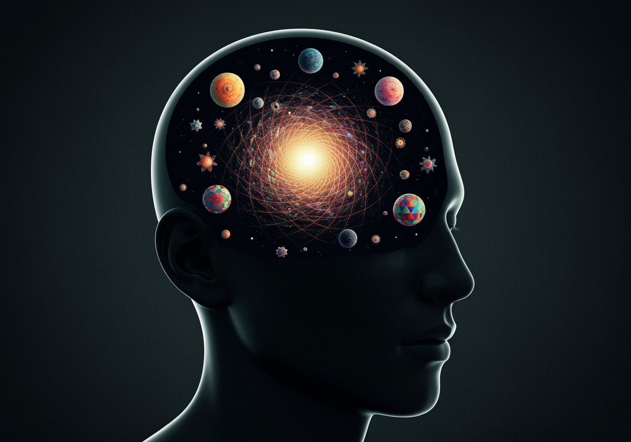 Surreal Geometric Galaxy Head: Digital Illustration