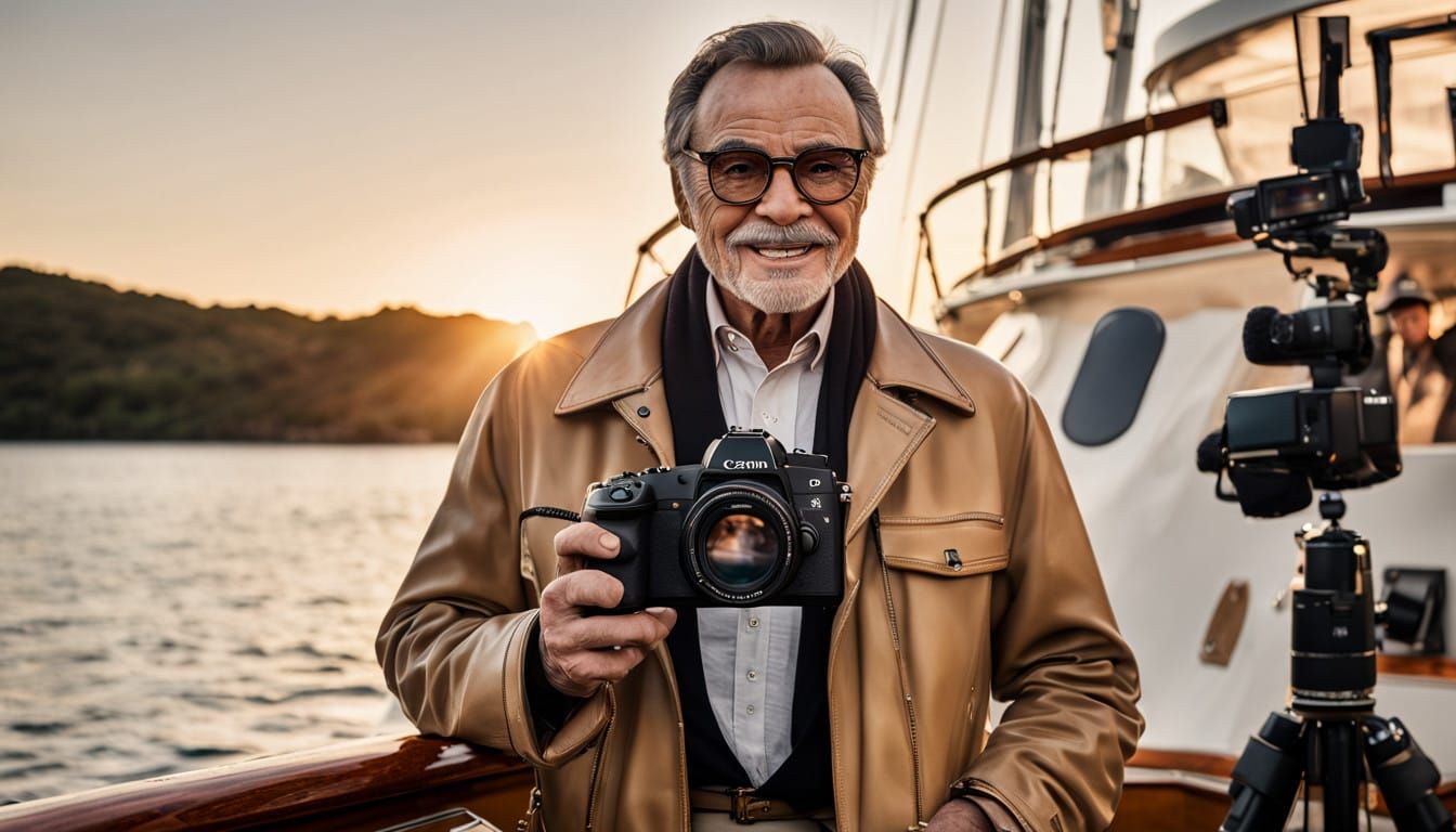 Golden-Hued Portrait of a Hollywood Legend on Luxurious Yach...