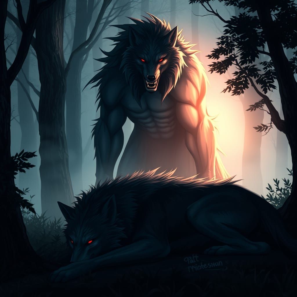 Wolf in Enchanted Forest with Mystical Glow