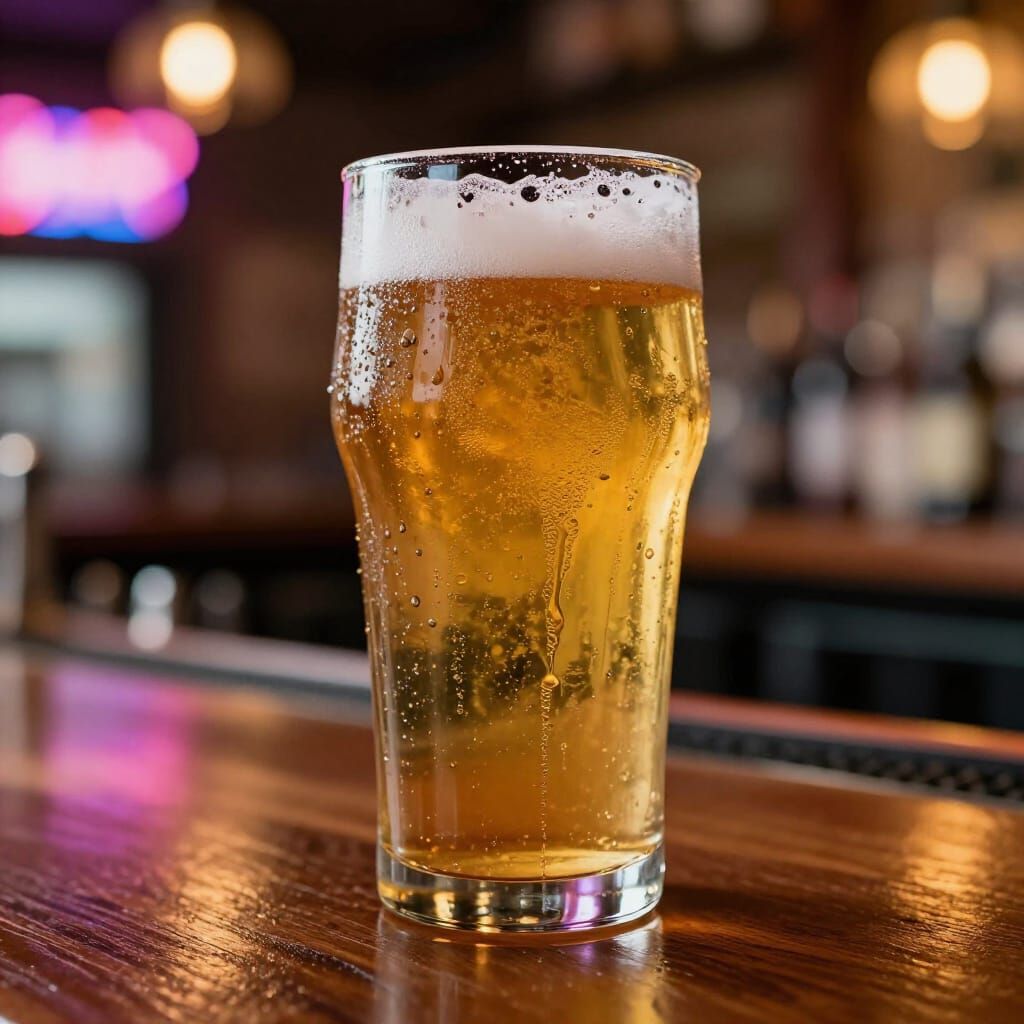Frosty Golden Lager Pint on Dark Bar