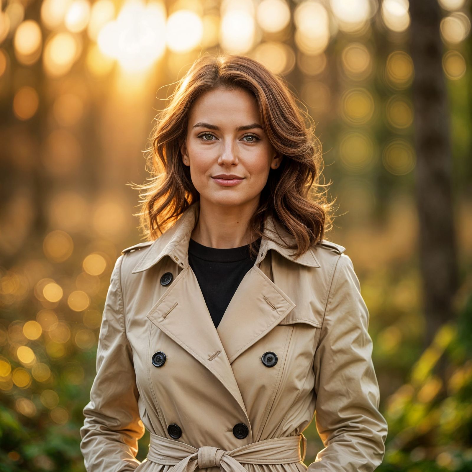 Realistic Portrait of a Woman in Trench Coat