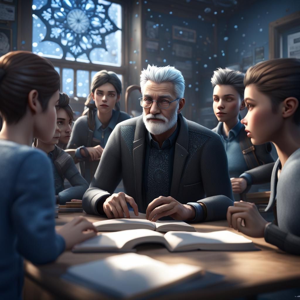 Fox Teacher in Snowy Classroom: 3D Game Cinematic