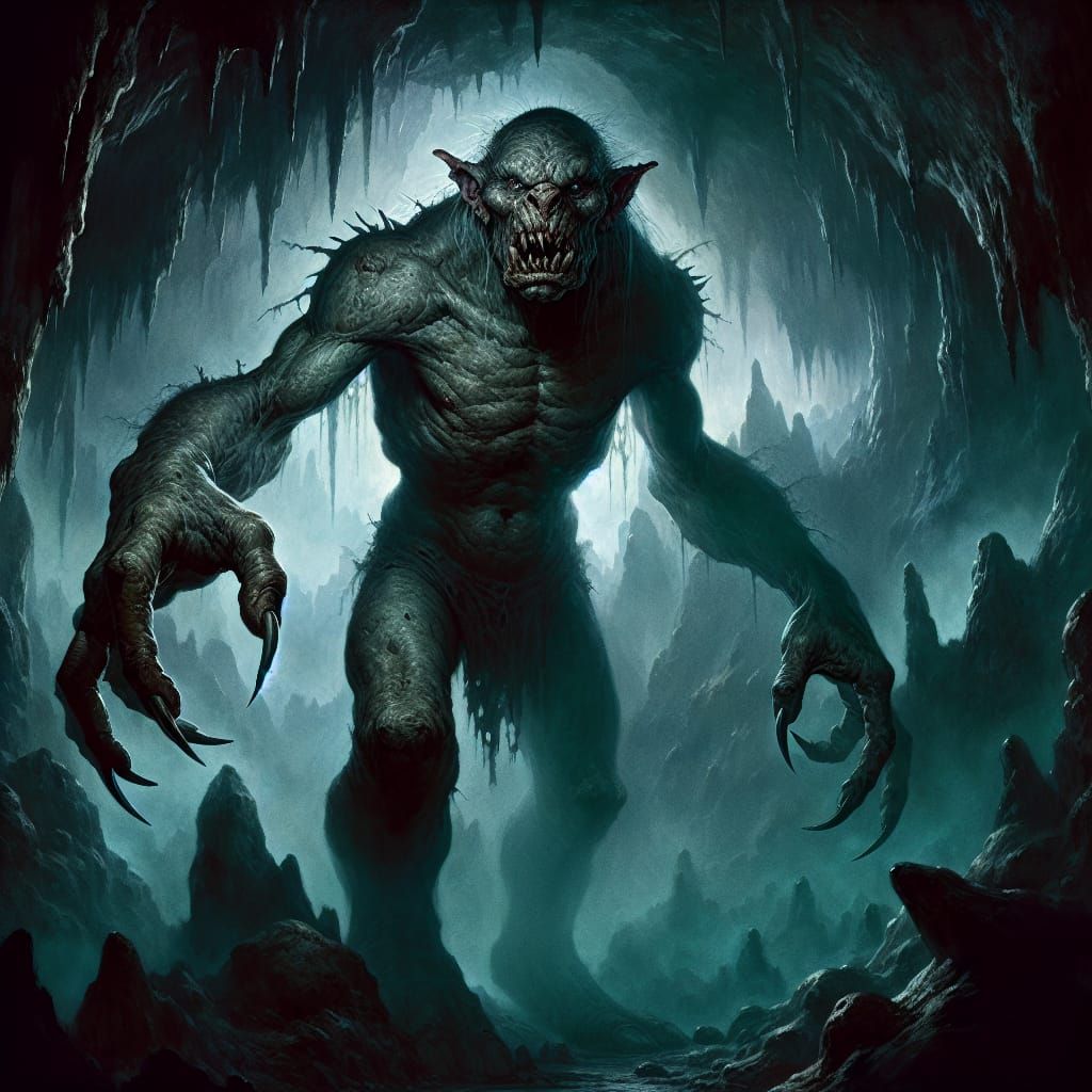 Monstrous Troll in Spectral Cave: Digital Matte Painting