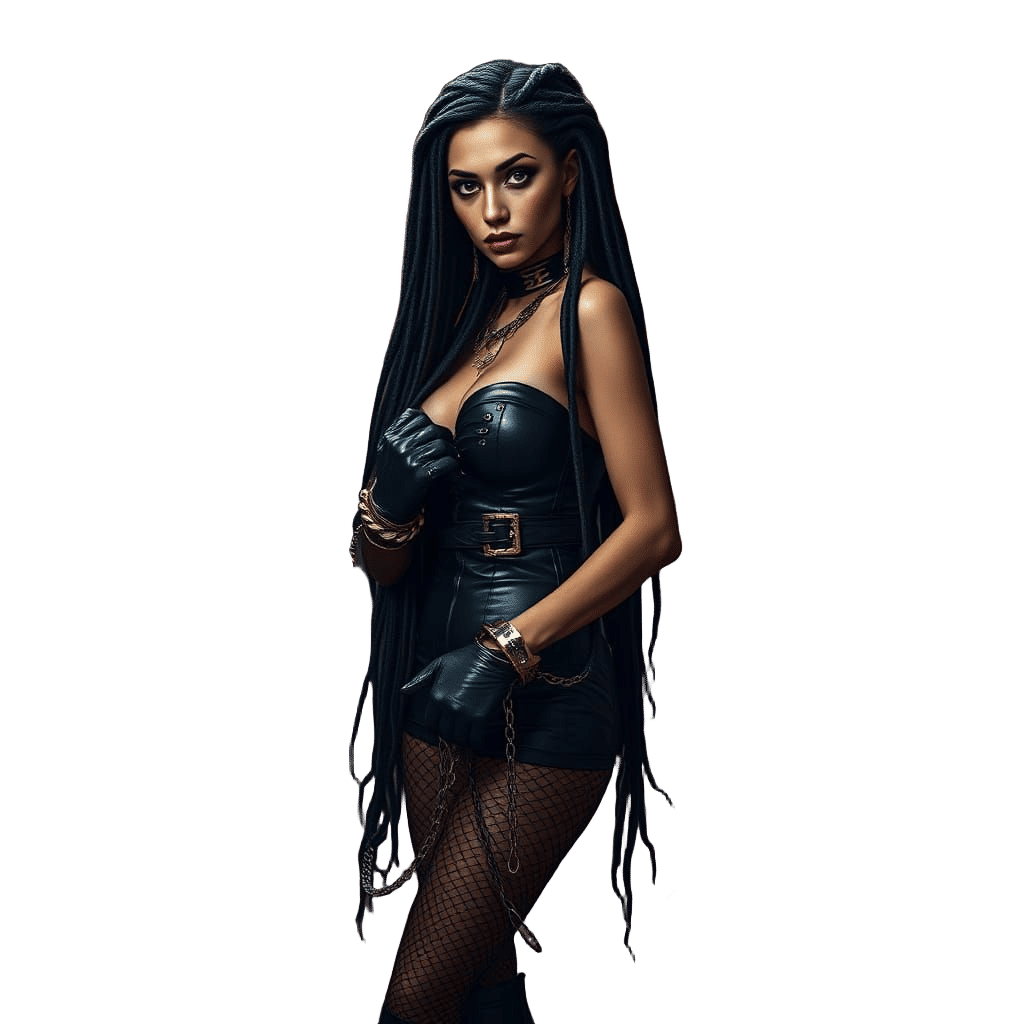 Dark Fantasy Dominatrix in Cyberpunk Aesthetic