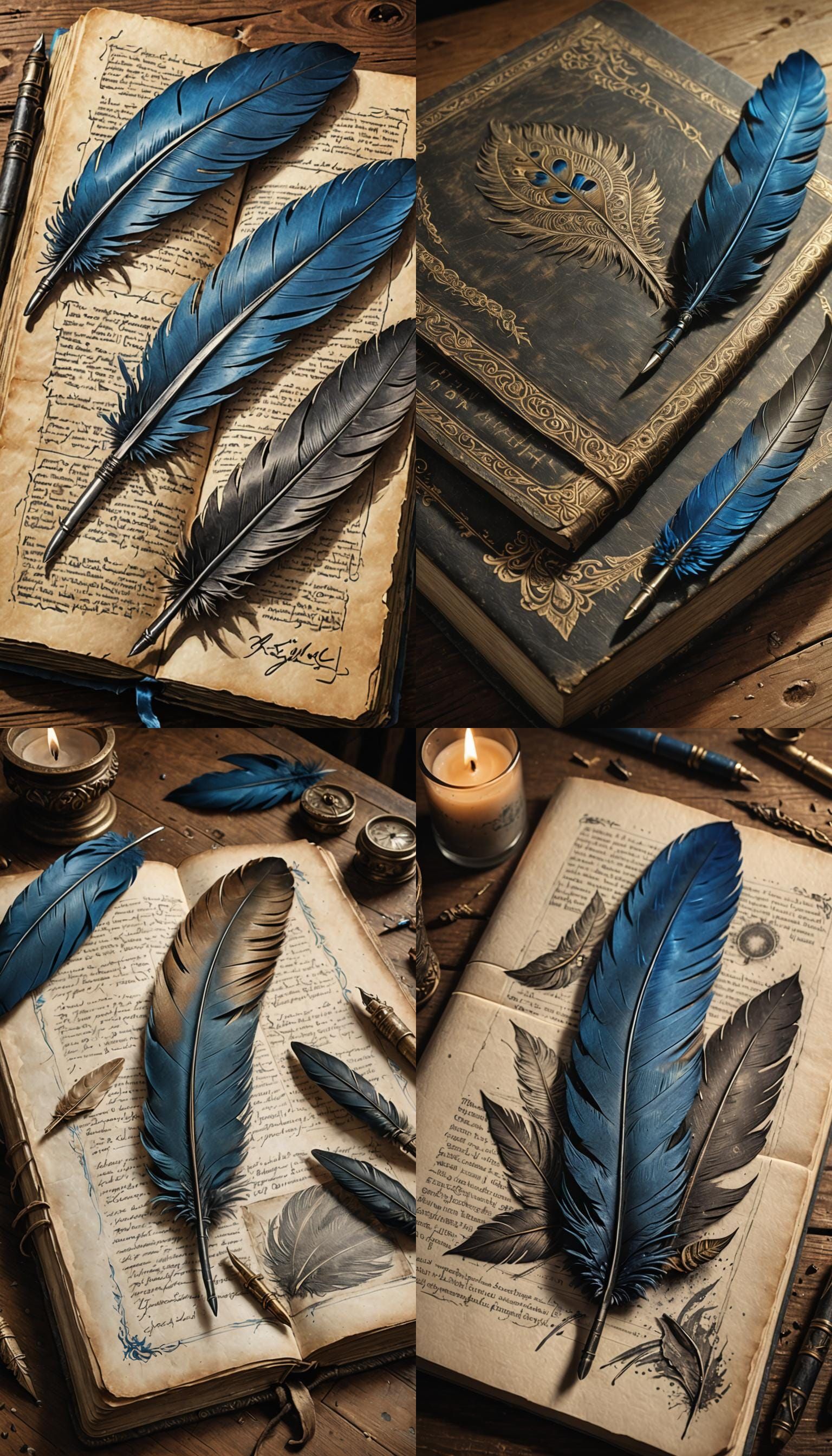 Vintage Journal with Blue Quill: Charcoal Drawing