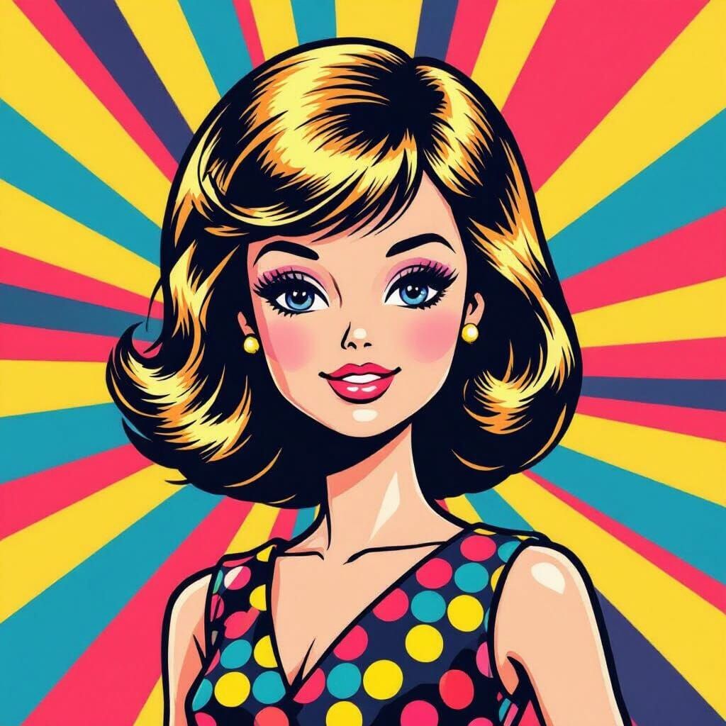 Sindy Doll Pop Art Portrait with Bold Outlines