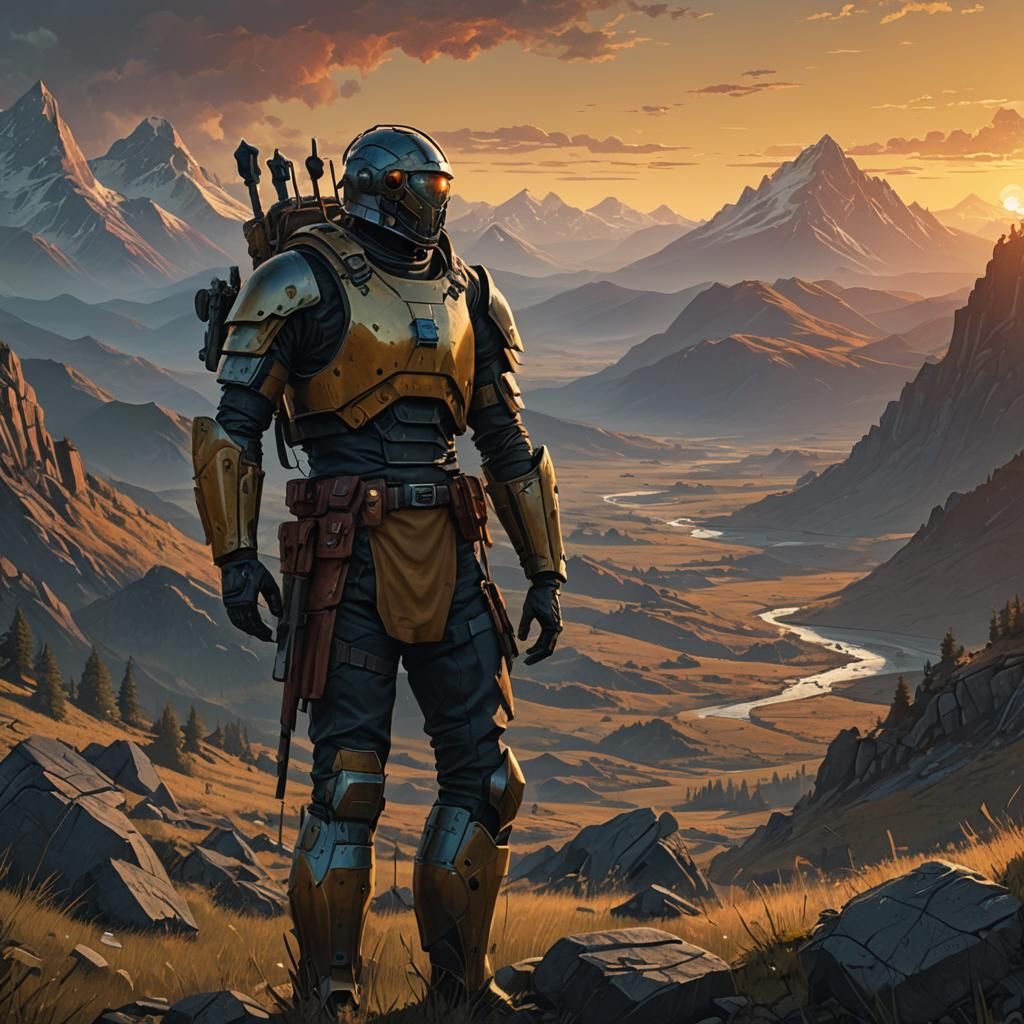 Heroic Figure Bathed in Golden Light, Fantasy Art