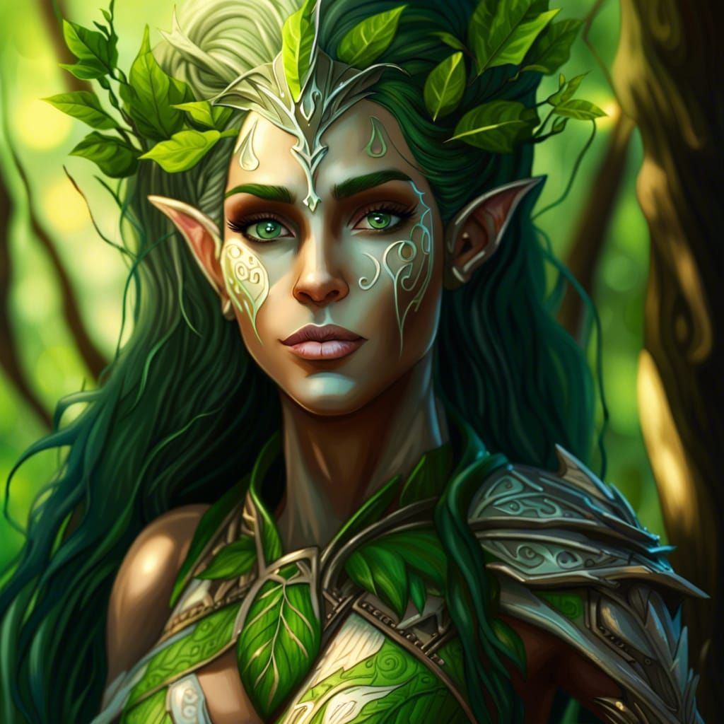 Warrior Elf Princess Portrait in Sunlit Forest