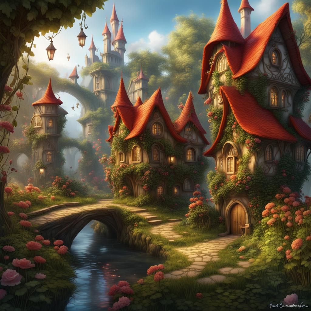 Enchanting Fairy Village with Winged Inhabitants