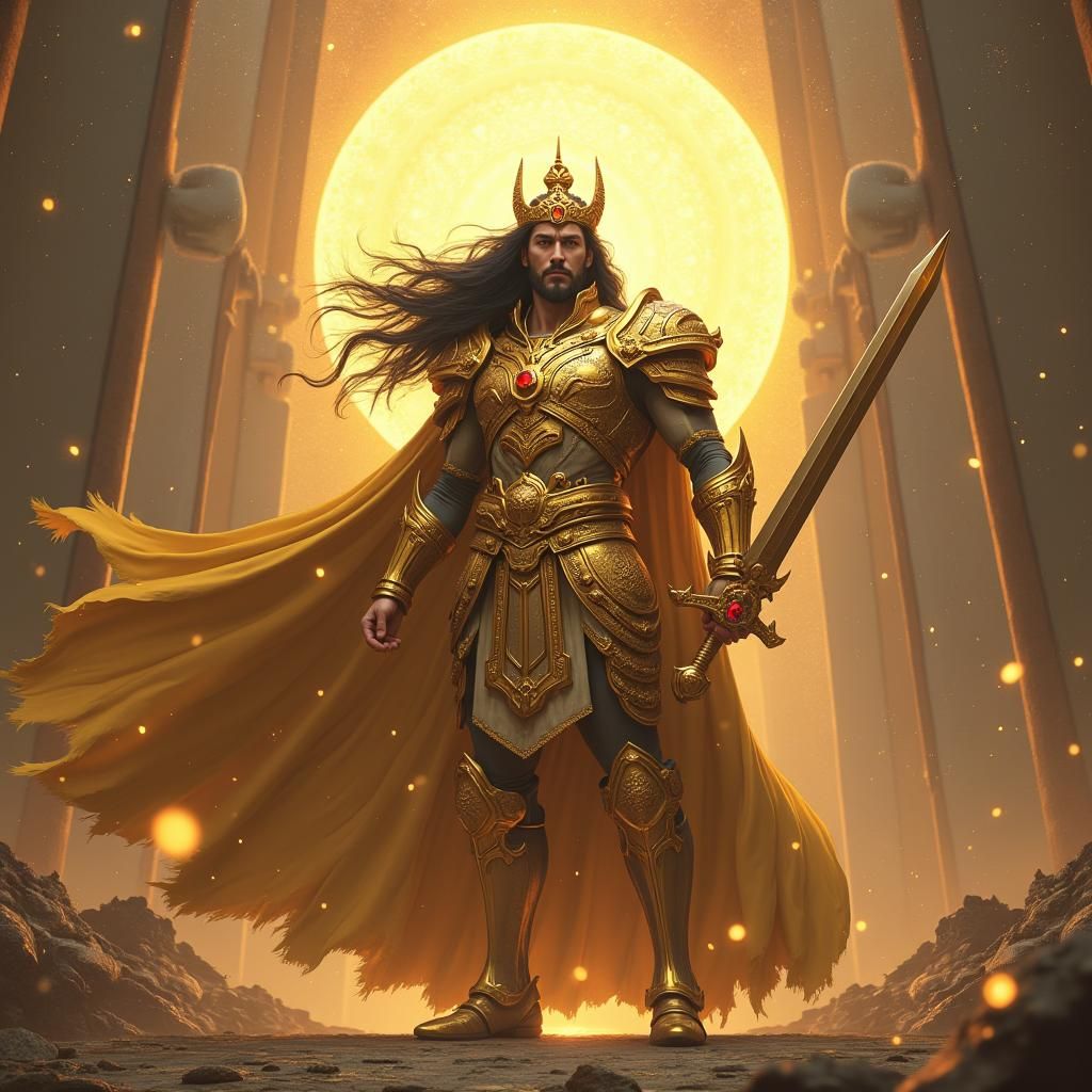 Golden Armored God Emperor with Sword and Halo