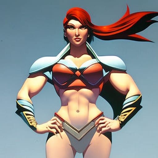 Dynamic Portrait of a Female Bodybuilder in Anime Style