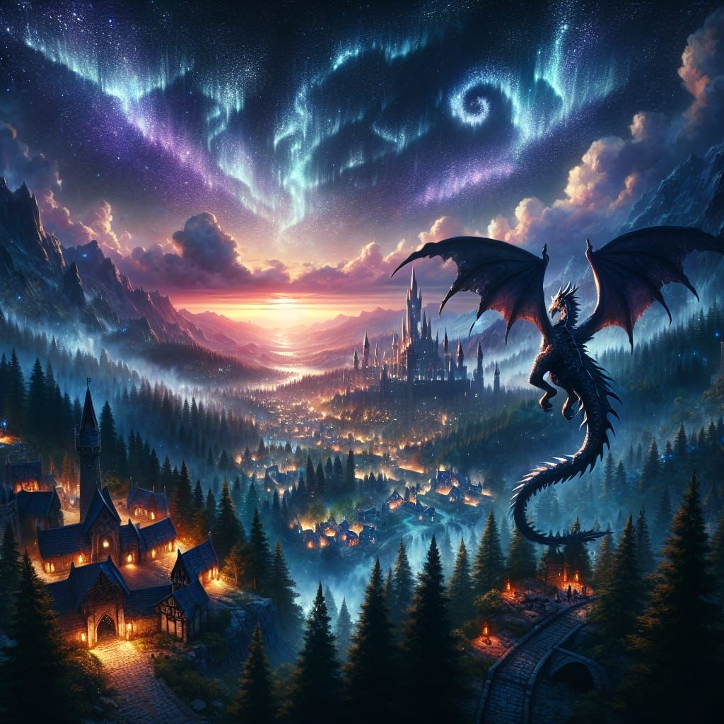 Majestic Dragon Soaring Over Enchanted Forest