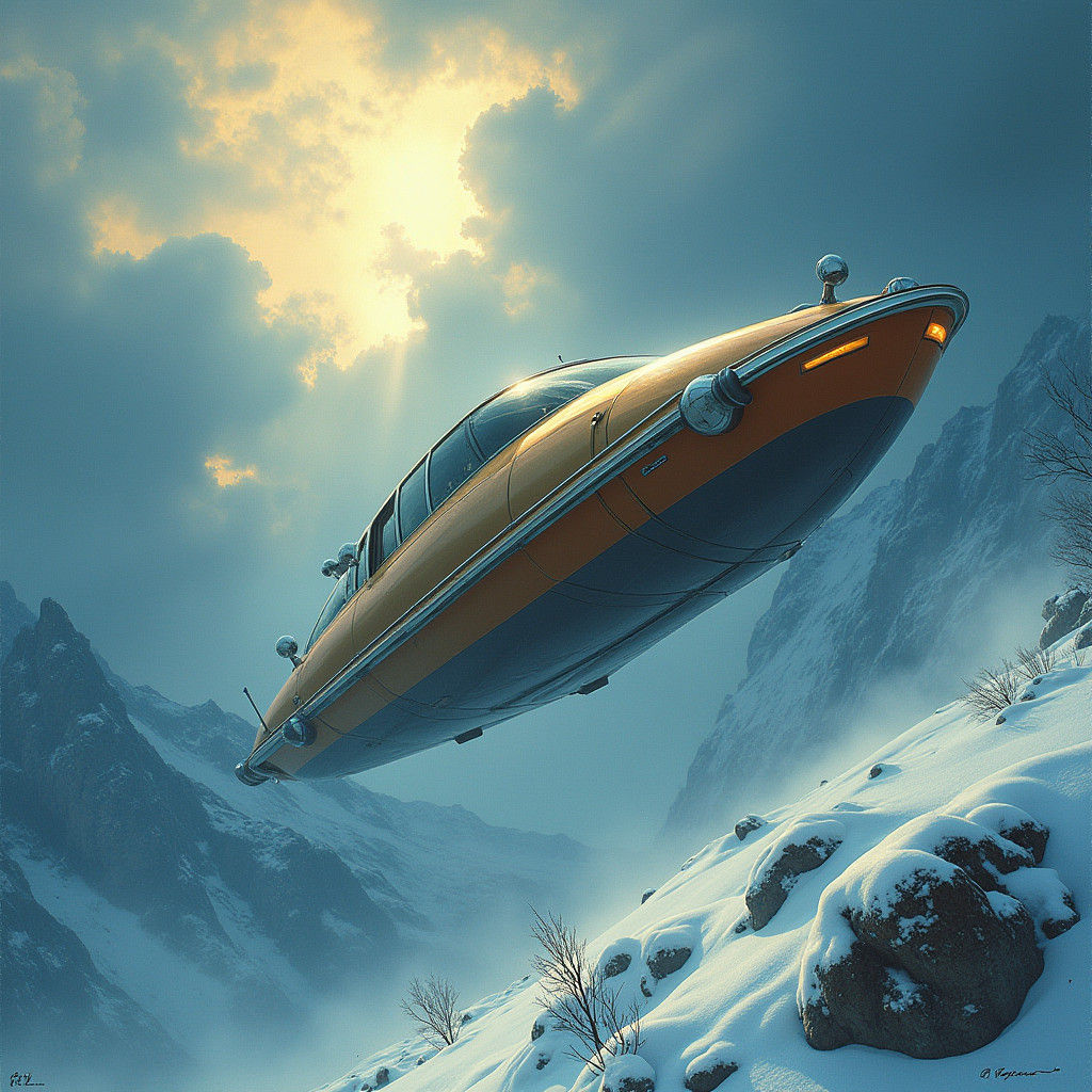 Citroën CX Hovercraft Soaring Through Snowy Mountain Storm
