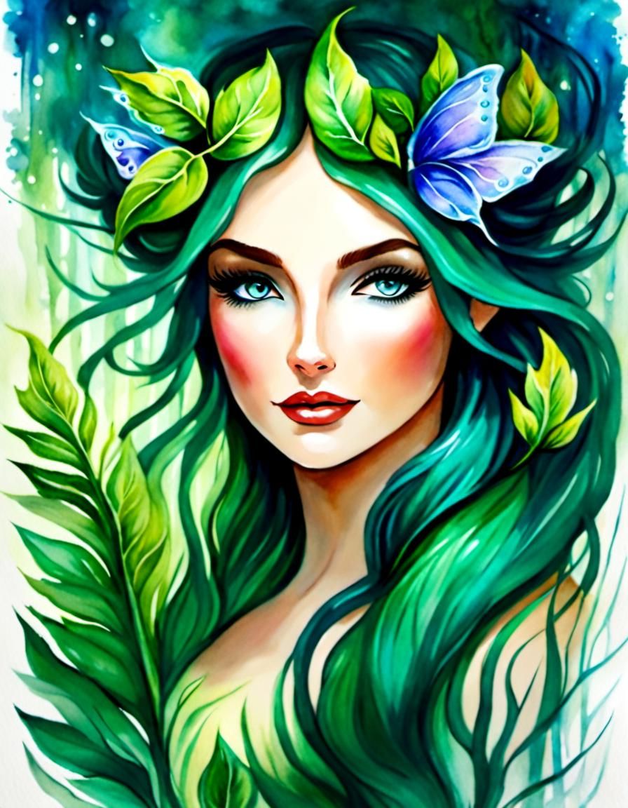 Magical Fae in Fantasy Watercolor Forest