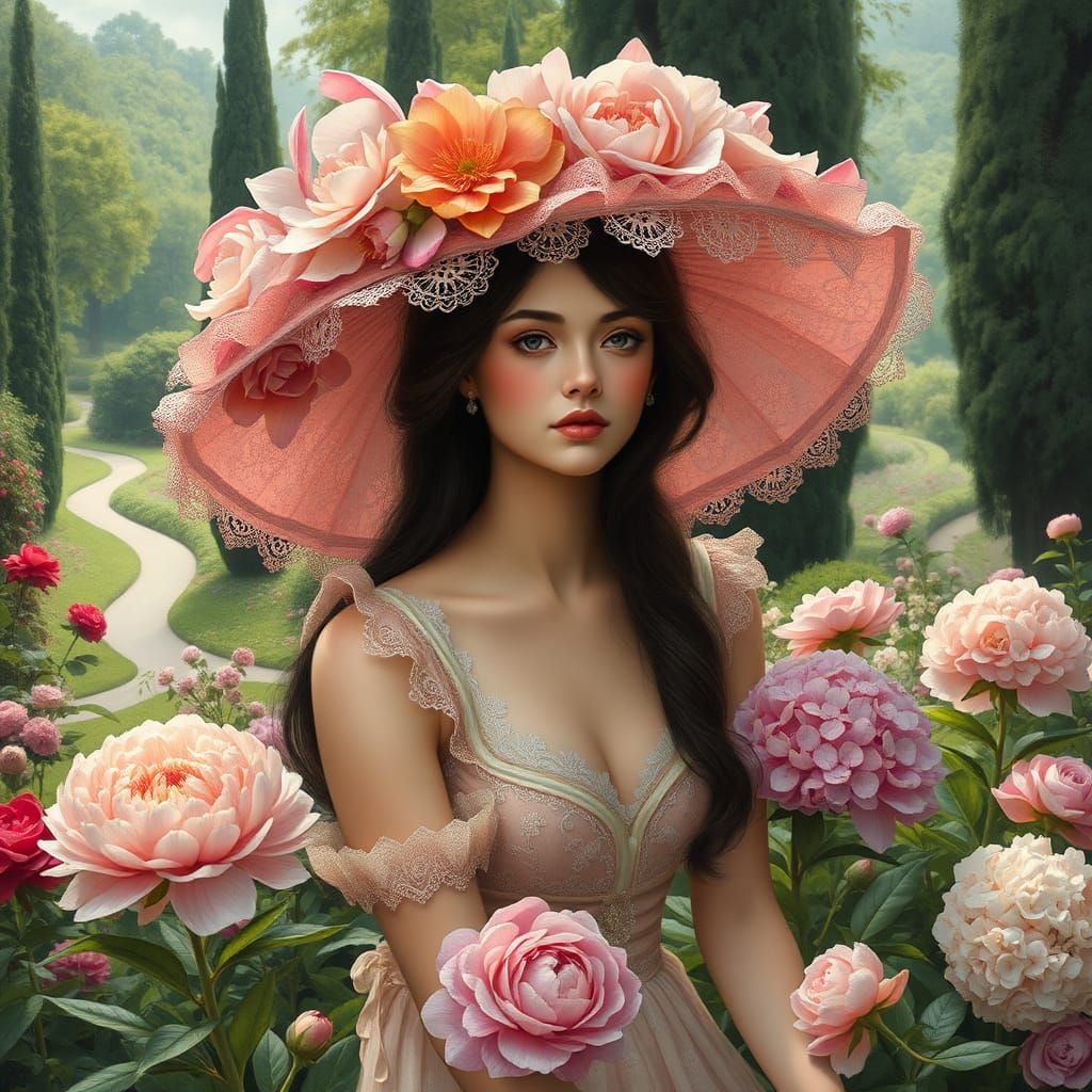 Elegant Woman in Floral Hat, Belle Époque Style