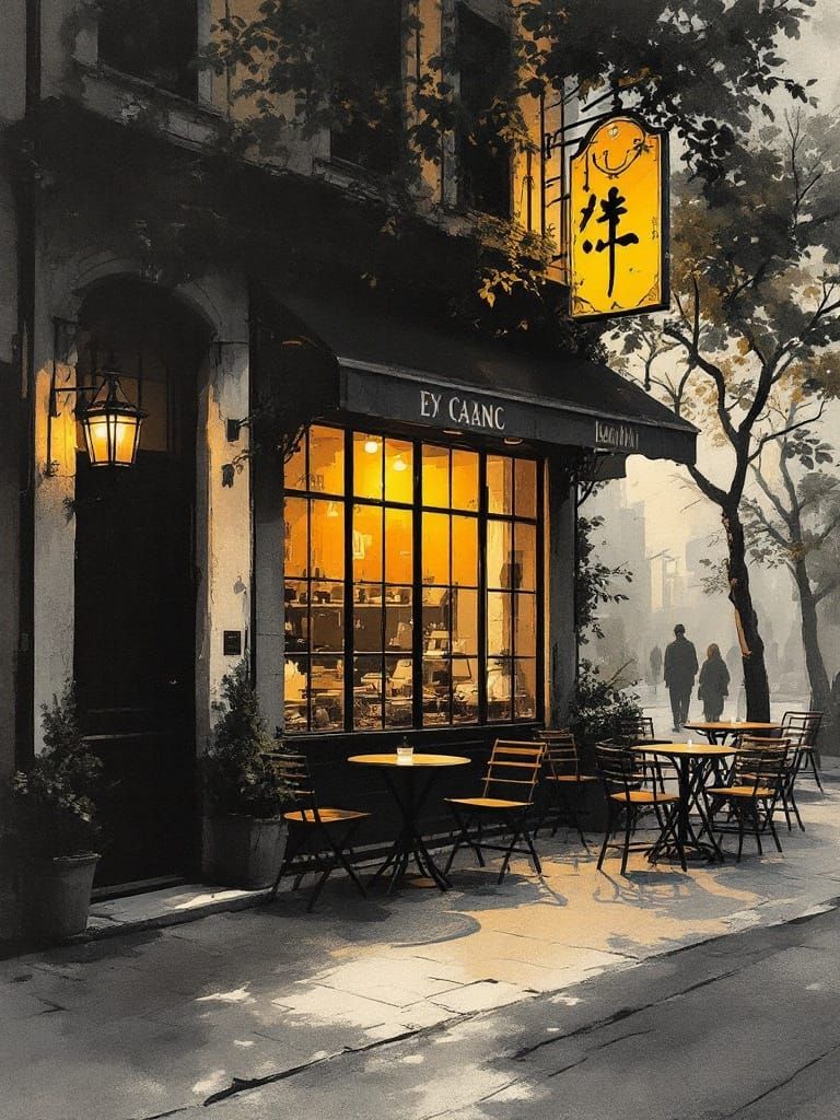 Golden Light Illuminates a Japanese-Inspired Café Scene