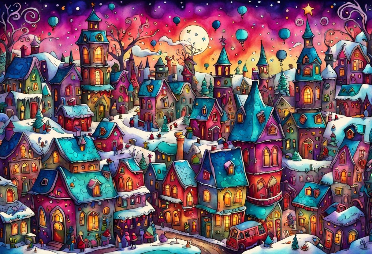 Whimsical Christmas Town with Claymation Figures