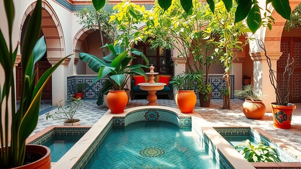 Marrakech Riad Fountain with Azulejo Tiles