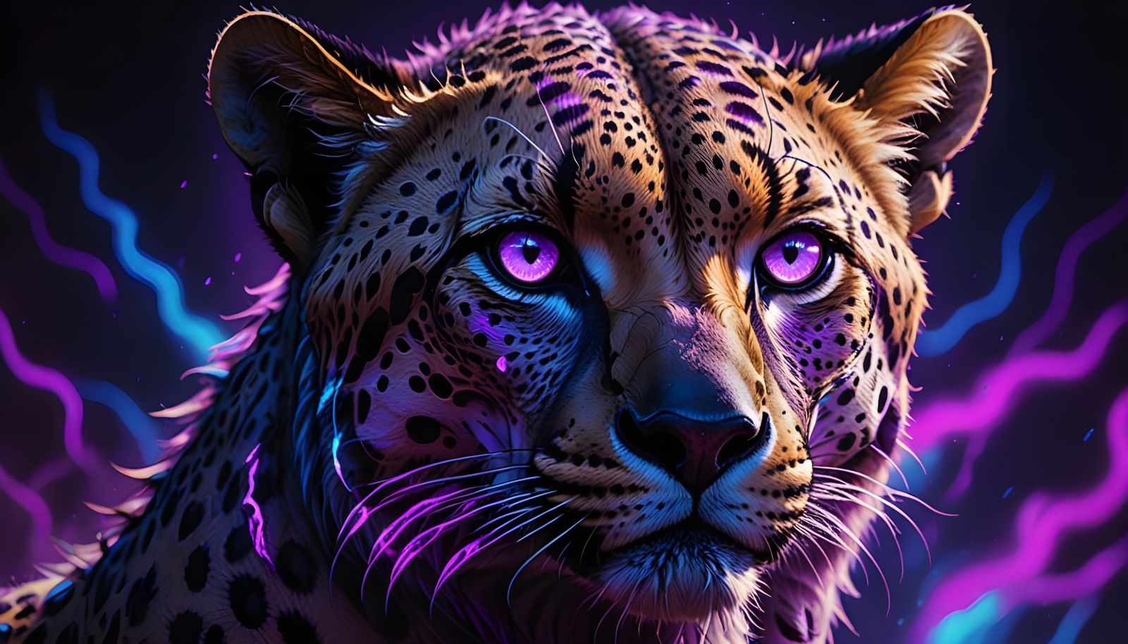 Mythical Neon Cheetah in Dark Fantasy Style