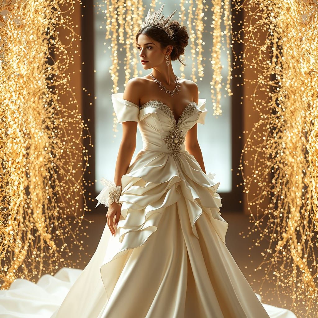 Futuristic Wedding Gown with Magical Layers, Digital Art