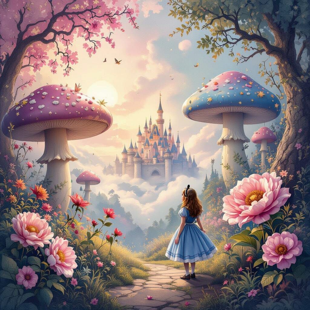 Dreamlike Alice in Wonderland Watercolor Poster