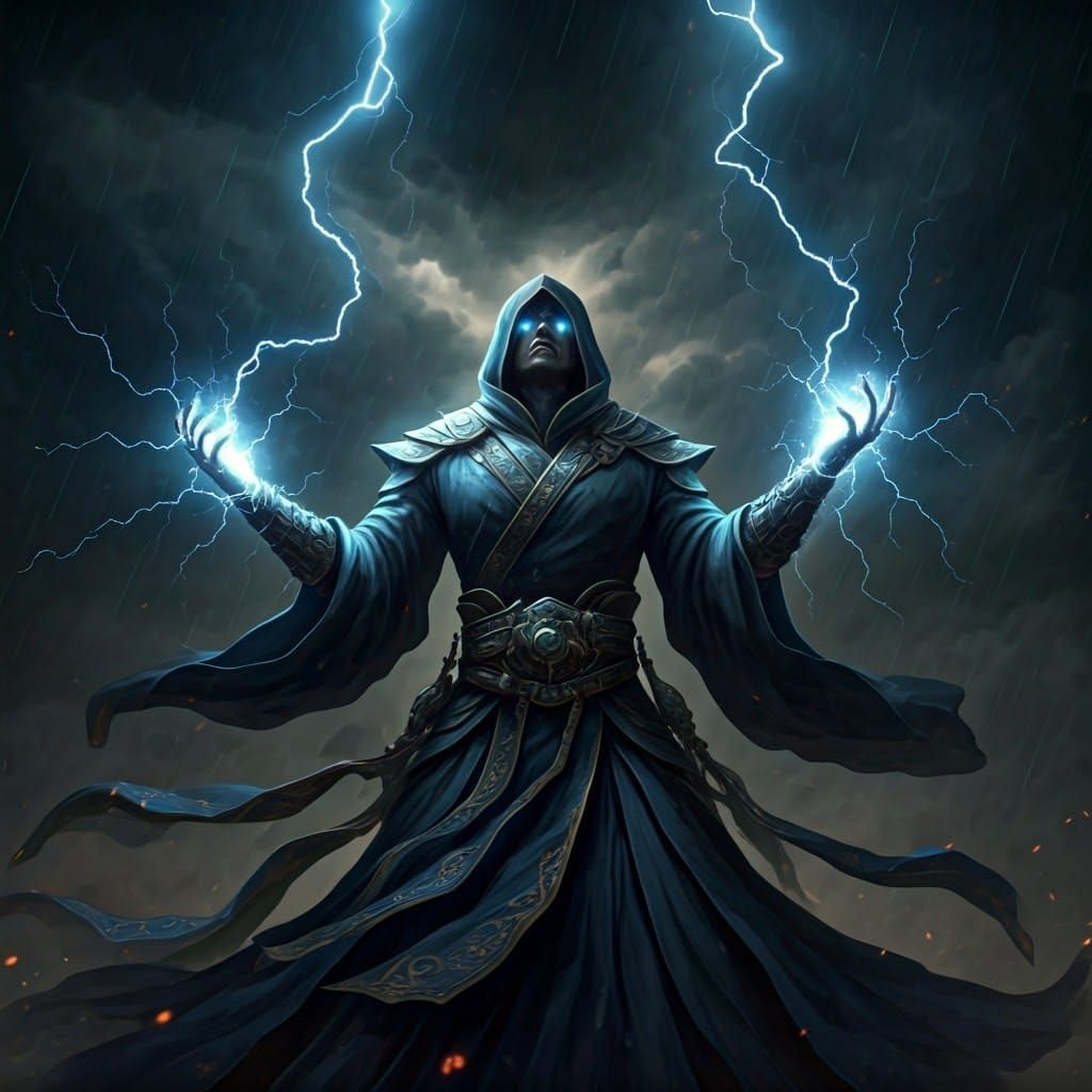 A mage casting an mega thunder spell