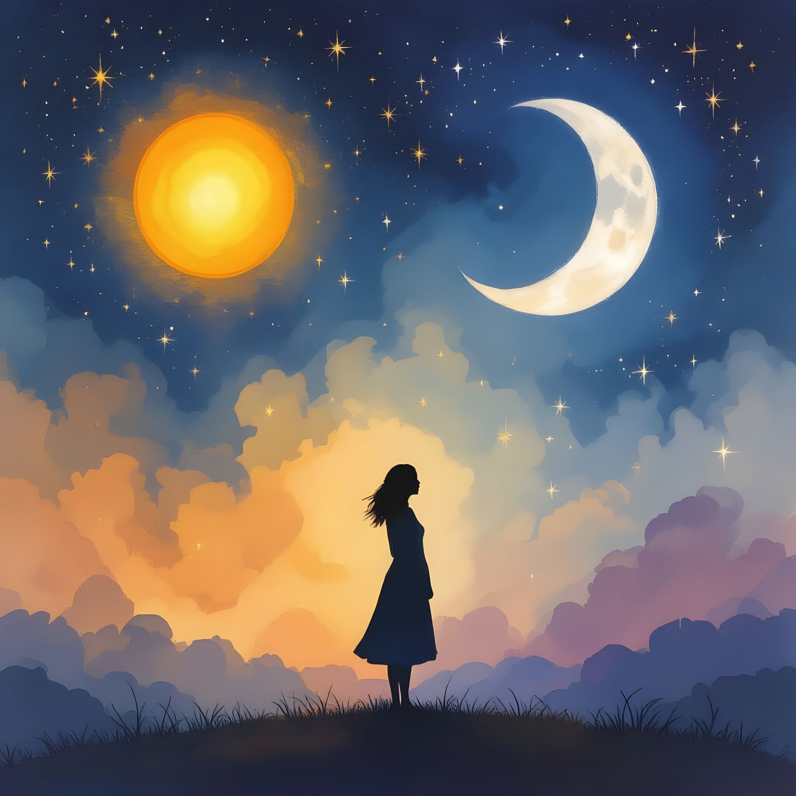 Dreamy Sky with Woman, in Chagall Style