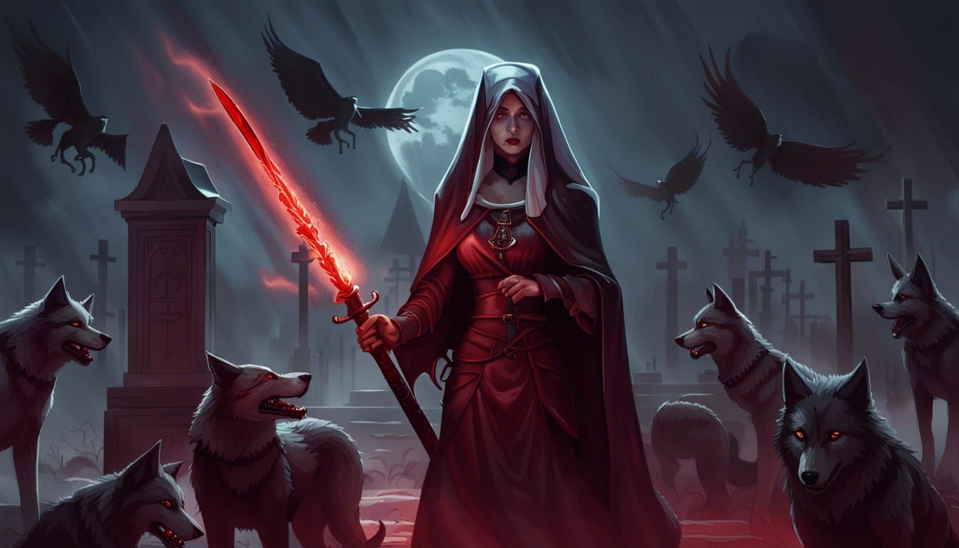 Nun with Holy Sword vs Undead Wolves