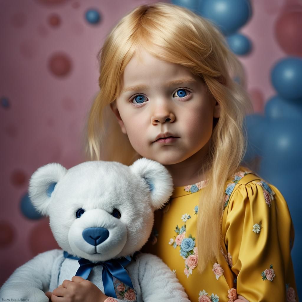Little Girl Portrait with Teddy Bear in Professional Style