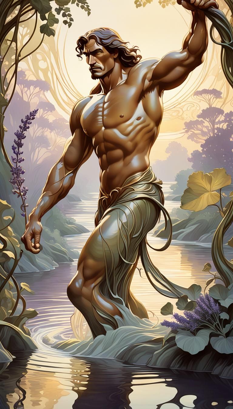 Tarzan in Art Nouveau Style With Flowing Lines