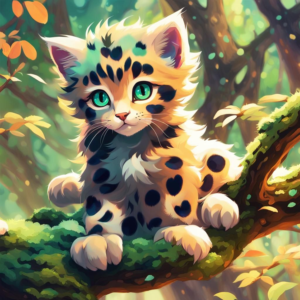 Whimsical Feline Hybrid in Vibrant Fauvist Anime Style