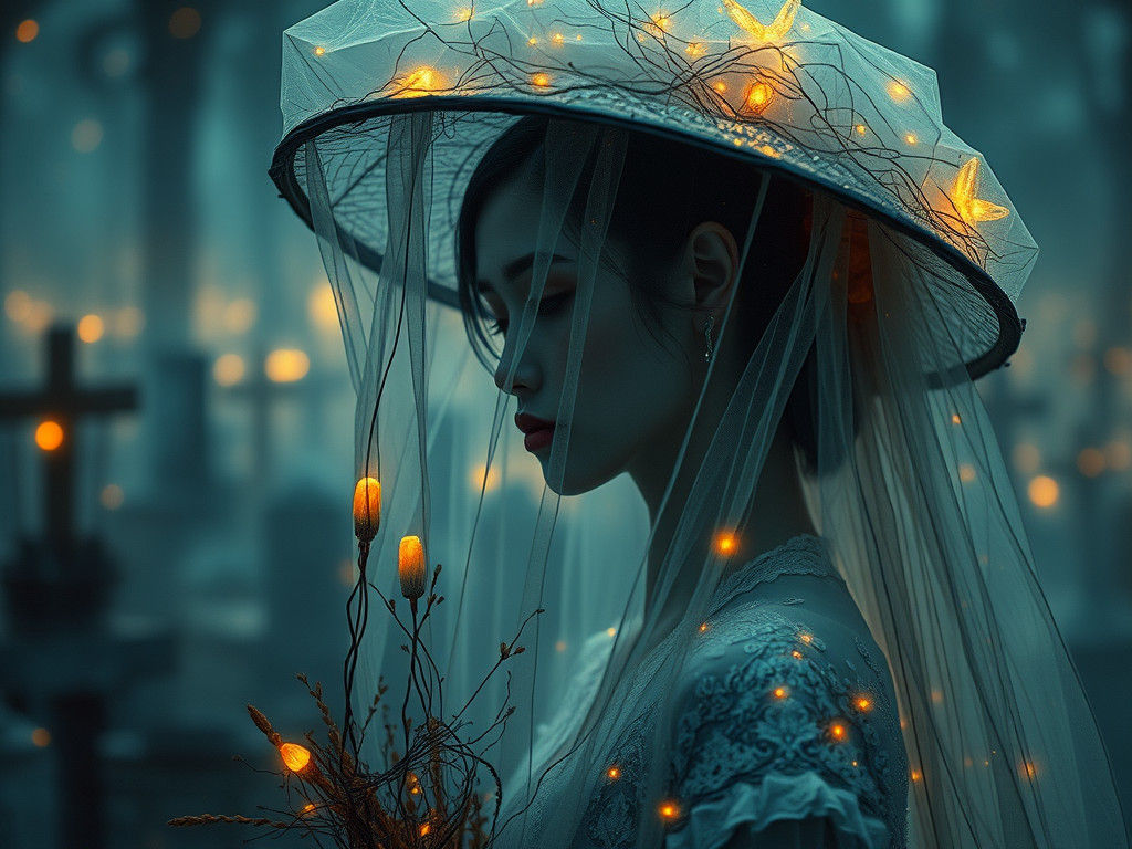 Mysterious Bride at Funeral: Gothic Art