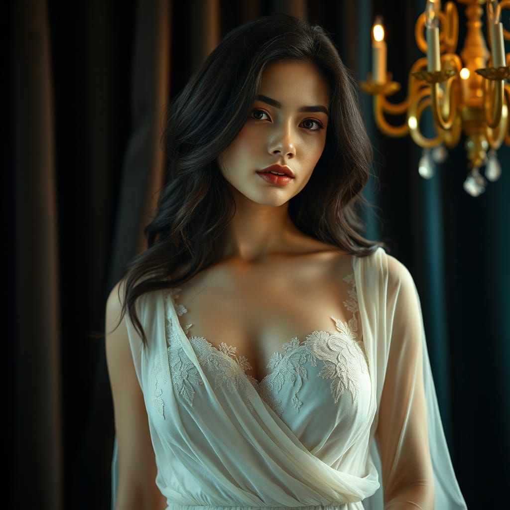 Ethereal Beauty in Silk and Candlelight