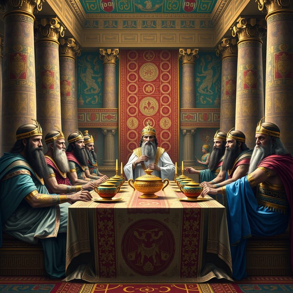 Ancient Mesopotamian Banquet in Opulent Palace