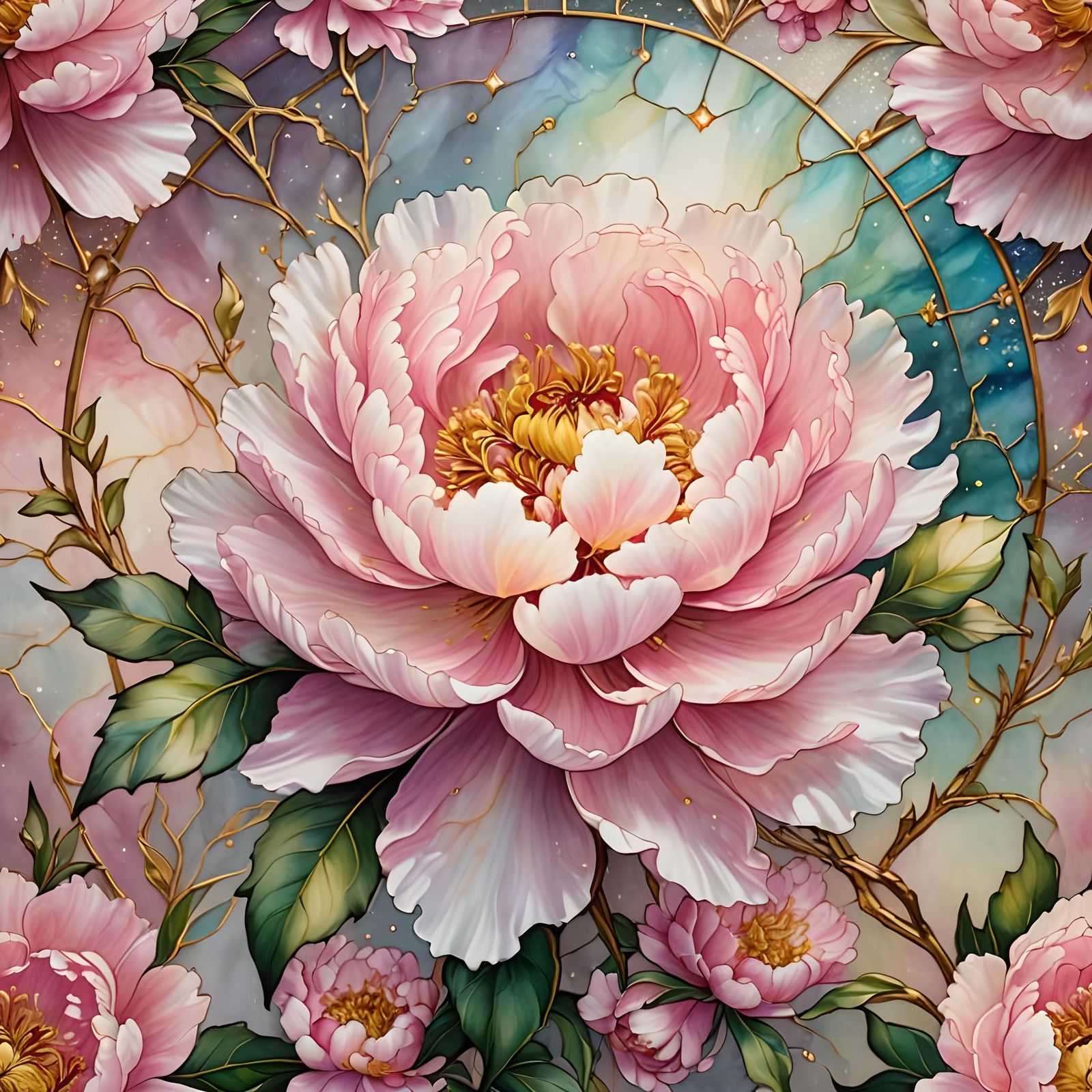 Light Pink Peony with Gold Accents